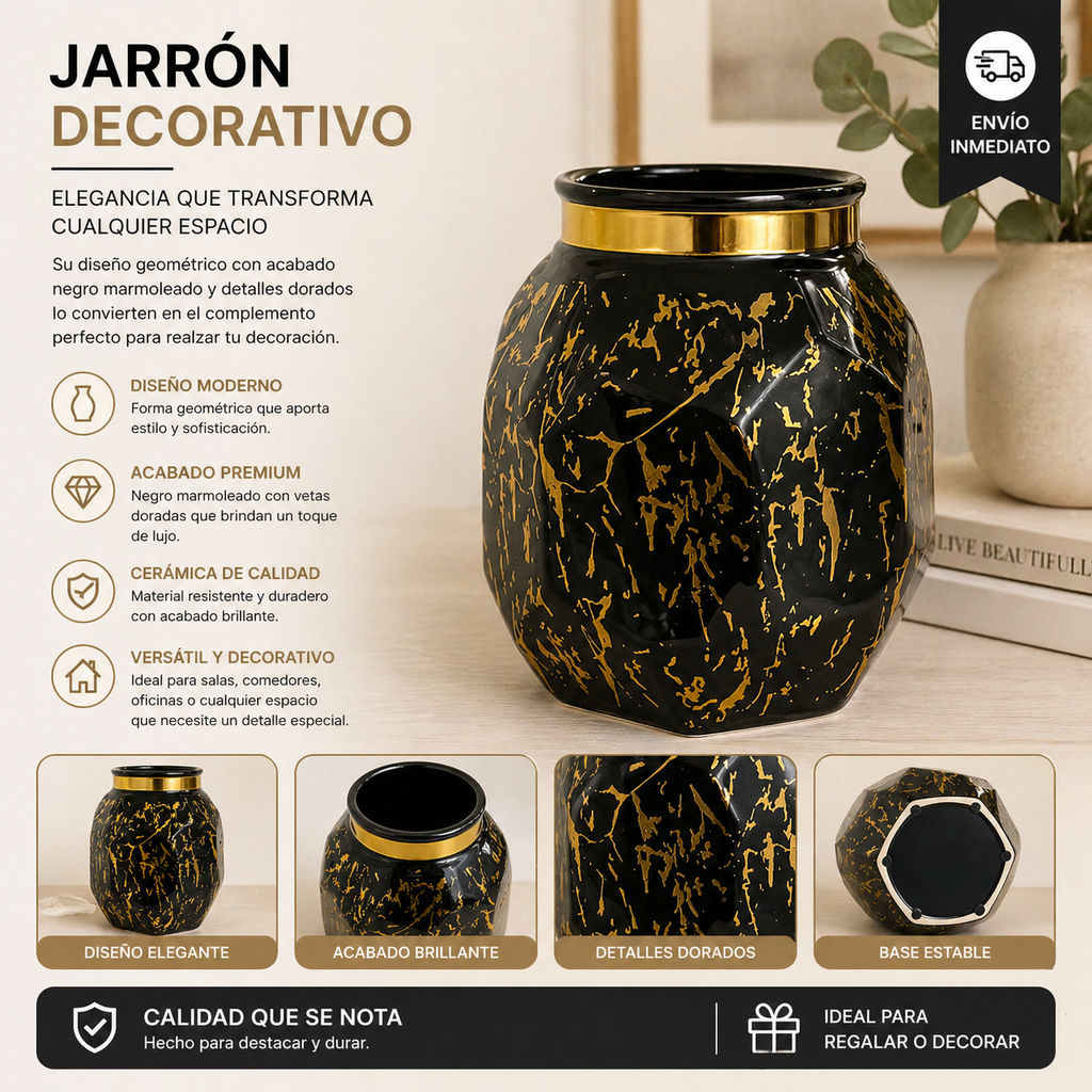 JISANOVA - FLORERO NEGRO/DORADO - EON